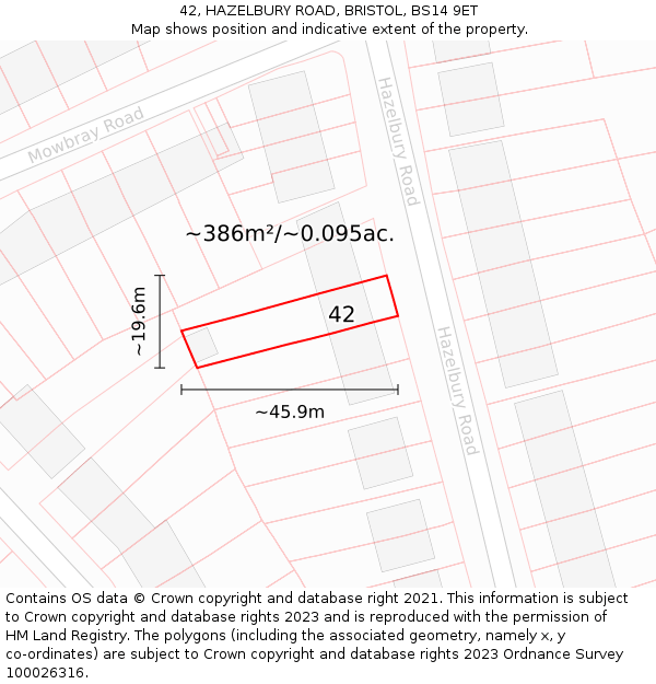 42, HAZELBURY ROAD, BRISTOL, BS14 9ET: Plot and title map