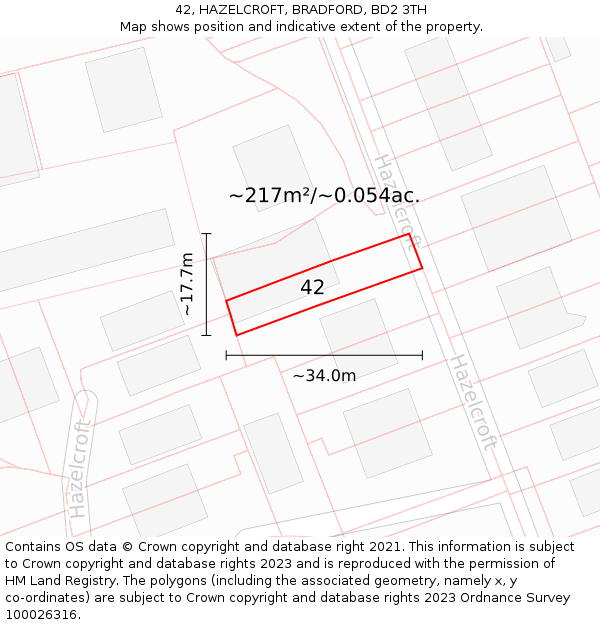 42, HAZELCROFT, BRADFORD, BD2 3TH: Plot and title map