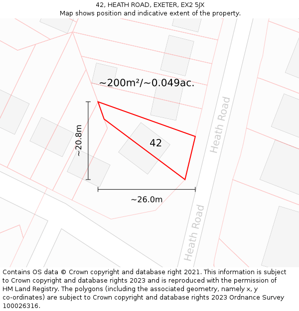 42, HEATH ROAD, EXETER, EX2 5JX: Plot and title map