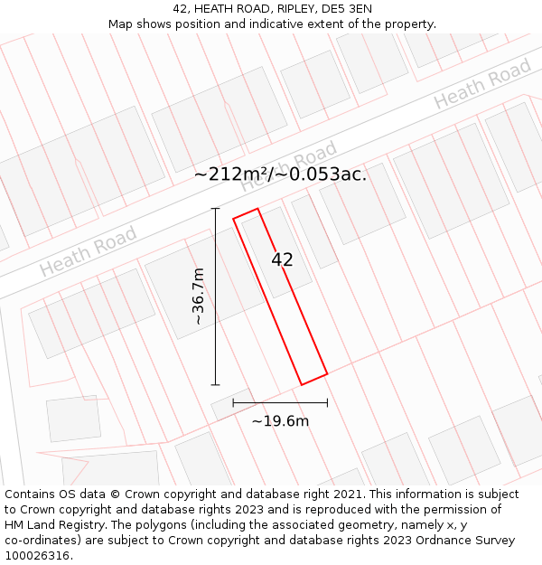 42, HEATH ROAD, RIPLEY, DE5 3EN: Plot and title map