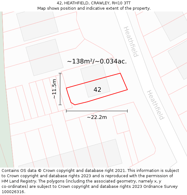 42, HEATHFIELD, CRAWLEY, RH10 3TT: Plot and title map