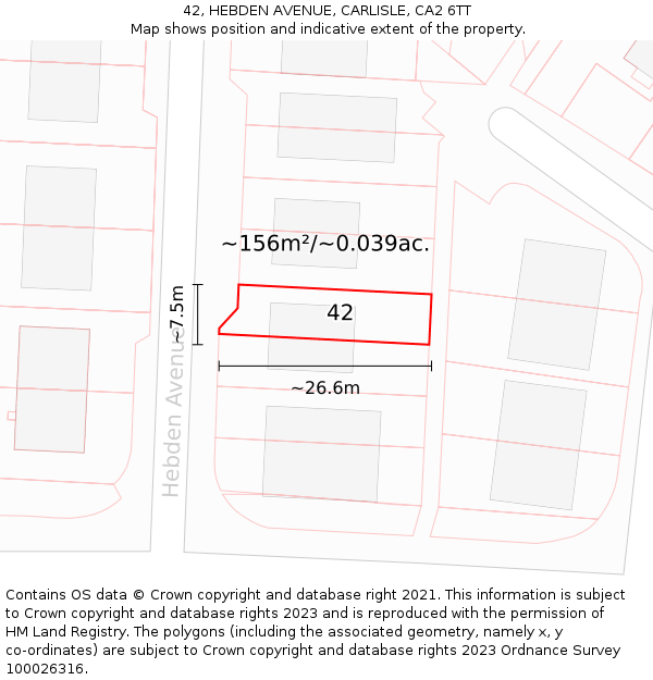 42, HEBDEN AVENUE, CARLISLE, CA2 6TT: Plot and title map