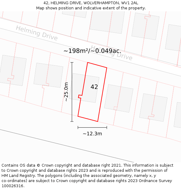 42, HELMING DRIVE, WOLVERHAMPTON, WV1 2AL: Plot and title map