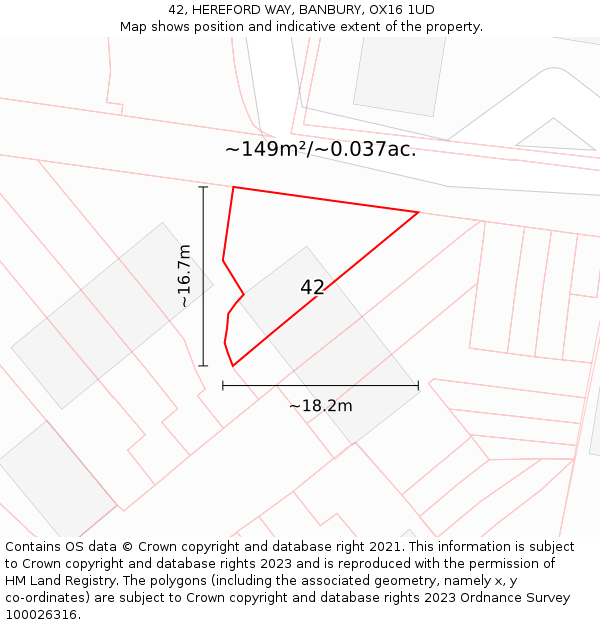 42, HEREFORD WAY, BANBURY, OX16 1UD: Plot and title map