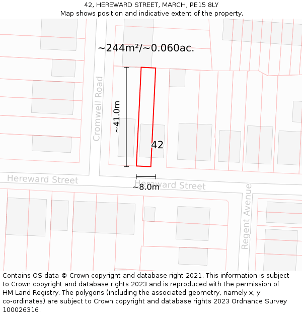 42, HEREWARD STREET, MARCH, PE15 8LY: Plot and title map