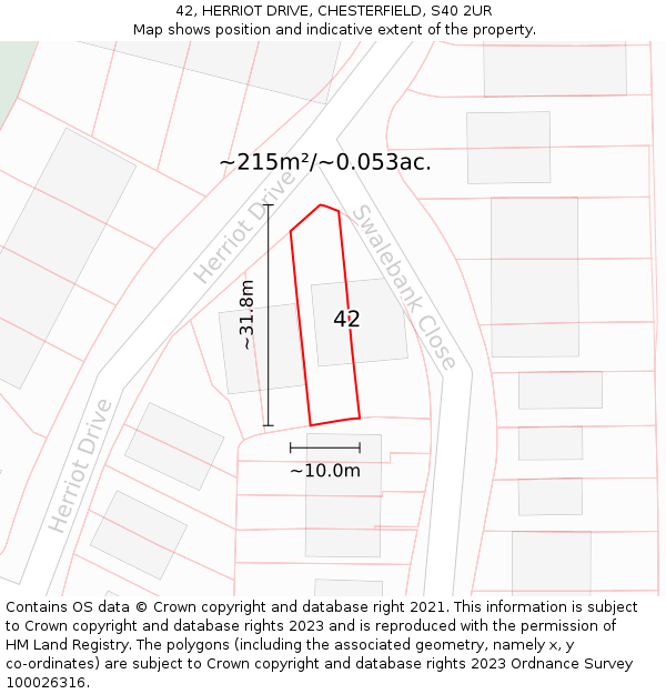 42, HERRIOT DRIVE, CHESTERFIELD, S40 2UR: Plot and title map