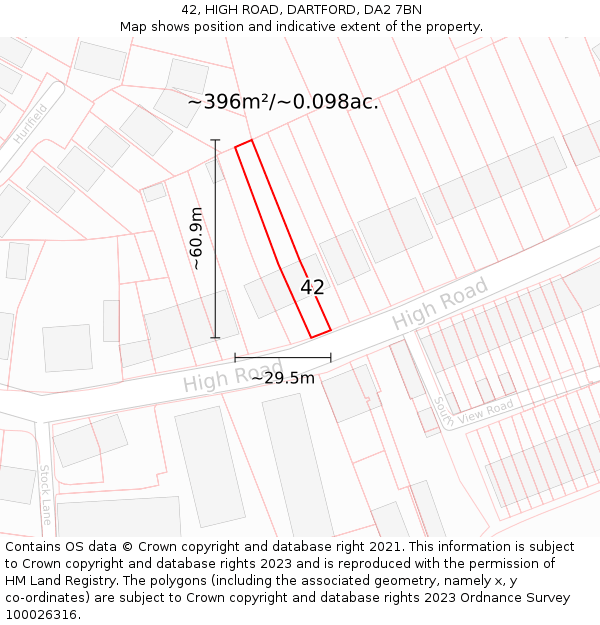 42, HIGH ROAD, DARTFORD, DA2 7BN: Plot and title map