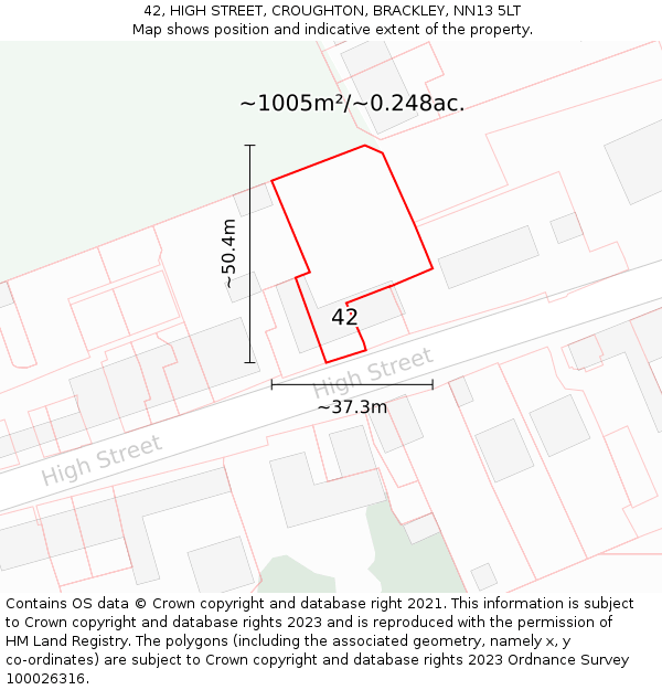 42, HIGH STREET, CROUGHTON, BRACKLEY, NN13 5LT: Plot and title map