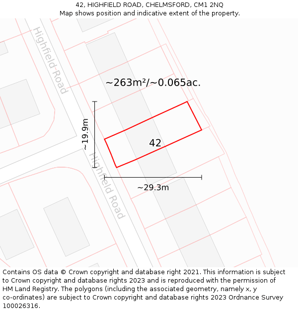 42, HIGHFIELD ROAD, CHELMSFORD, CM1 2NQ: Plot and title map
