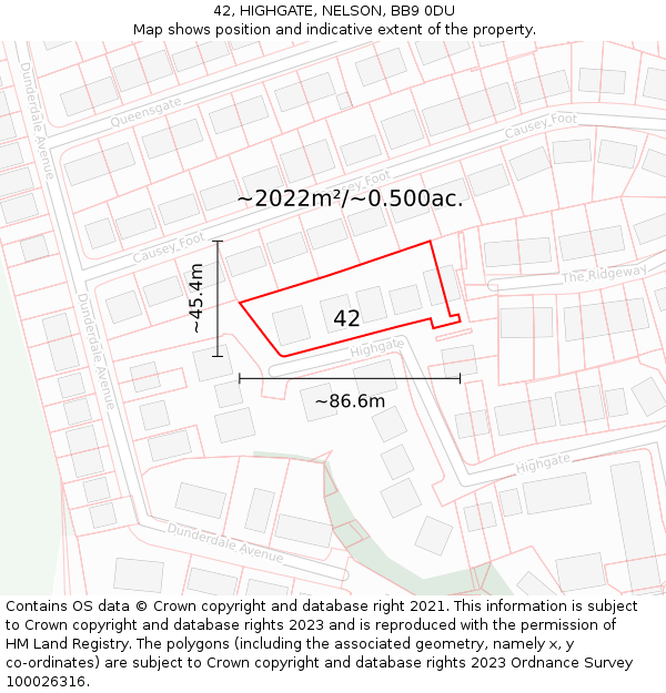 42, HIGHGATE, NELSON, BB9 0DU: Plot and title map