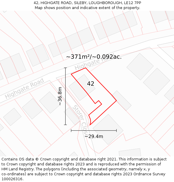 42, HIGHGATE ROAD, SILEBY, LOUGHBOROUGH, LE12 7PP: Plot and title map