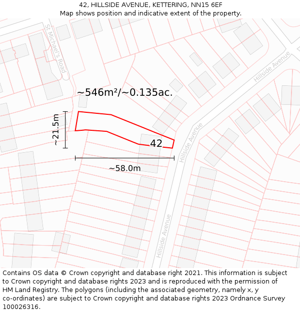 42, HILLSIDE AVENUE, KETTERING, NN15 6EF: Plot and title map