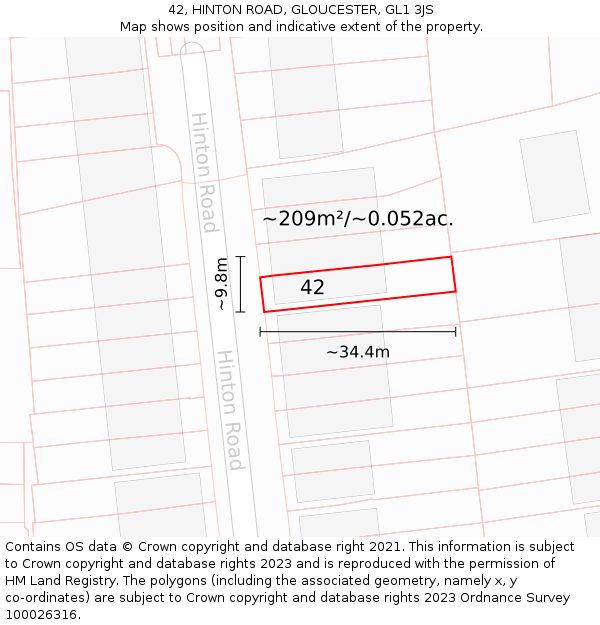 42, HINTON ROAD, GLOUCESTER, GL1 3JS: Plot and title map