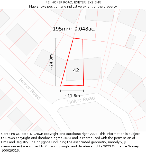 42, HOKER ROAD, EXETER, EX2 5HR: Plot and title map