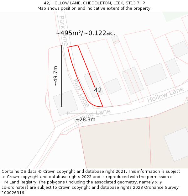 42, HOLLOW LANE, CHEDDLETON, LEEK, ST13 7HP: Plot and title map