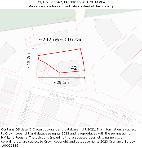 42, HOLLY ROAD, FARNBOROUGH, GU14 0EA: Plot and title map