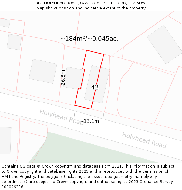 42, HOLYHEAD ROAD, OAKENGATES, TELFORD, TF2 6DW: Plot and title map