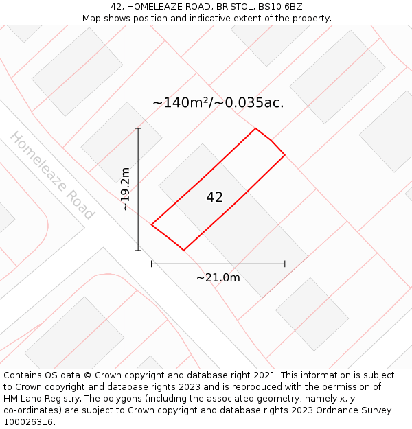 42, HOMELEAZE ROAD, BRISTOL, BS10 6BZ: Plot and title map
