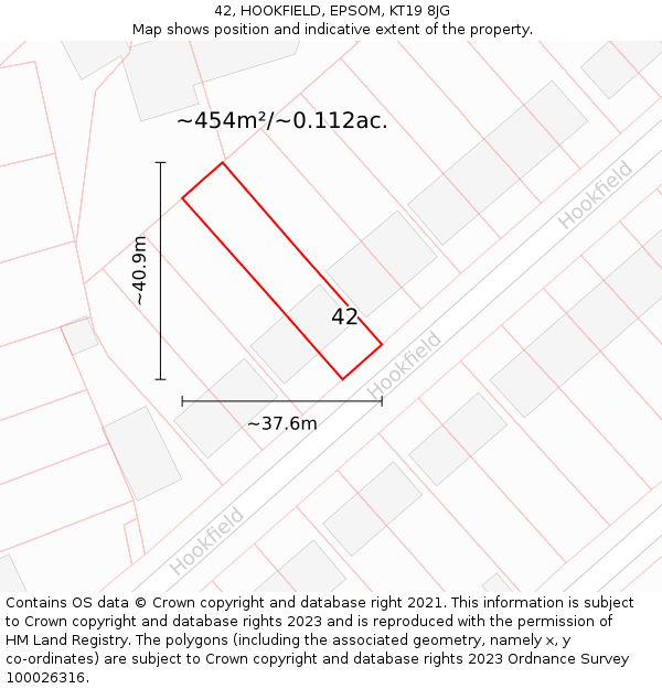 42, HOOKFIELD, EPSOM, KT19 8JG: Plot and title map