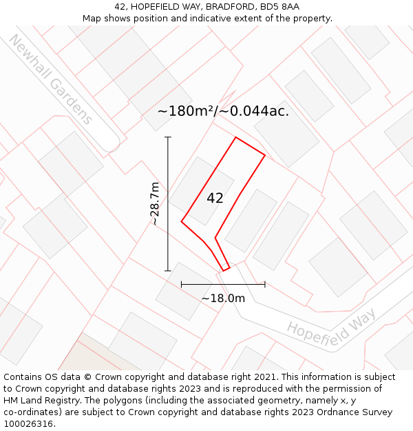 42, HOPEFIELD WAY, BRADFORD, BD5 8AA: Plot and title map