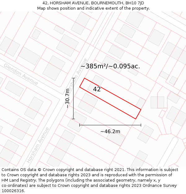 42, HORSHAM AVENUE, BOURNEMOUTH, BH10 7JD: Plot and title map