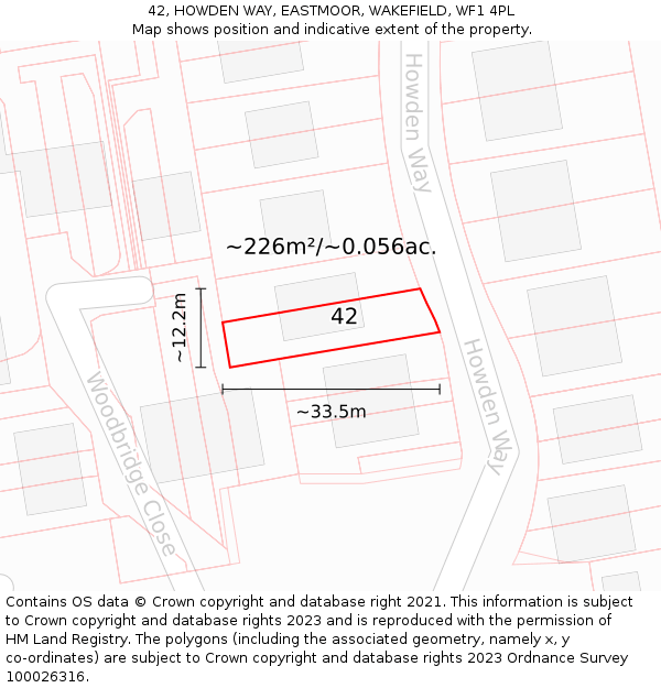 42, HOWDEN WAY, EASTMOOR, WAKEFIELD, WF1 4PL: Plot and title map