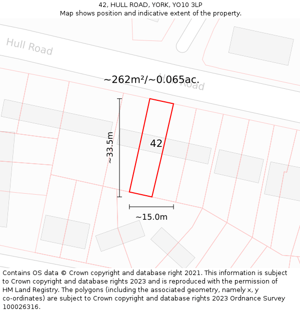42, HULL ROAD, YORK, YO10 3LP: Plot and title map
