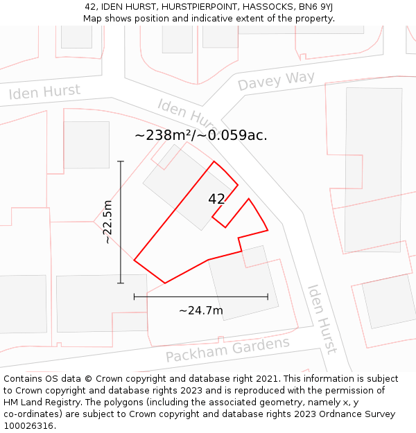 42, IDEN HURST, HURSTPIERPOINT, HASSOCKS, BN6 9YJ: Plot and title map