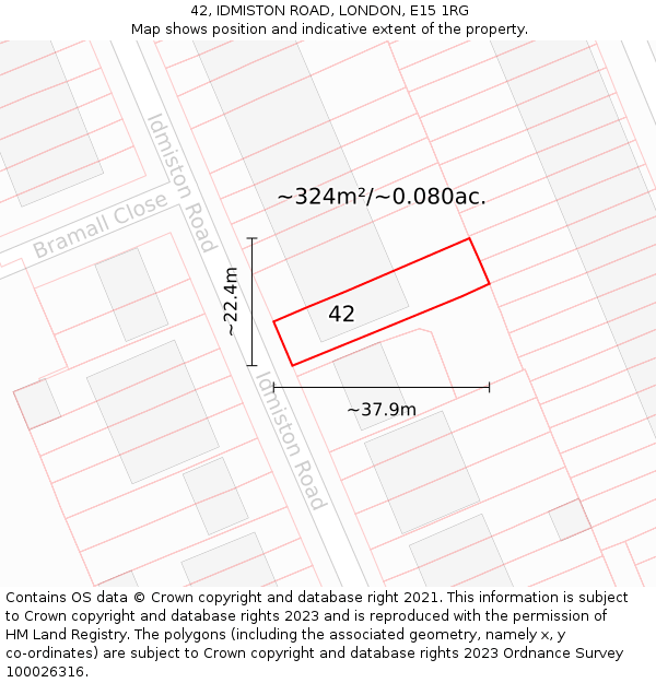 42, IDMISTON ROAD, LONDON, E15 1RG: Plot and title map