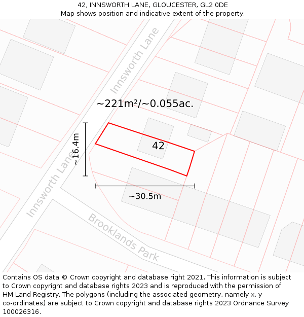 42, INNSWORTH LANE, GLOUCESTER, GL2 0DE: Plot and title map
