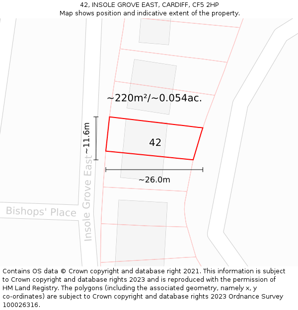 42, INSOLE GROVE EAST, CARDIFF, CF5 2HP: Plot and title map