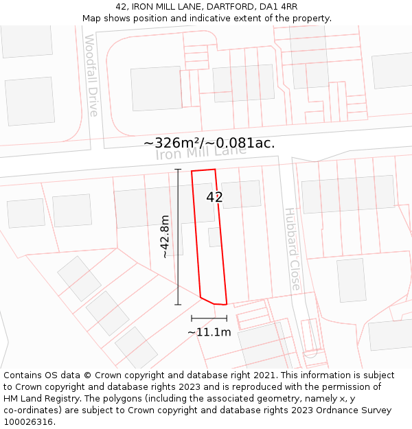 42, IRON MILL LANE, DARTFORD, DA1 4RR: Plot and title map