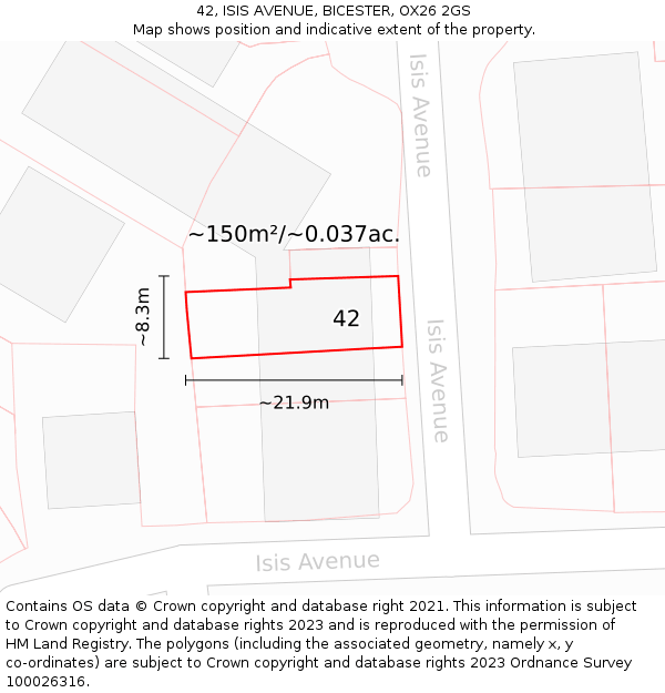 42, ISIS AVENUE, BICESTER, OX26 2GS: Plot and title map