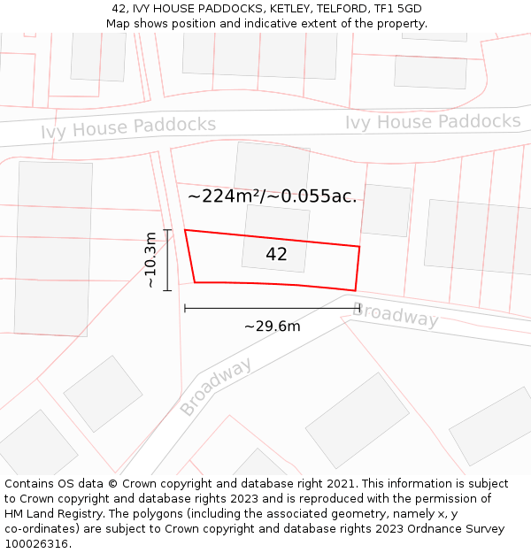 42, IVY HOUSE PADDOCKS, KETLEY, TELFORD, TF1 5GD: Plot and title map