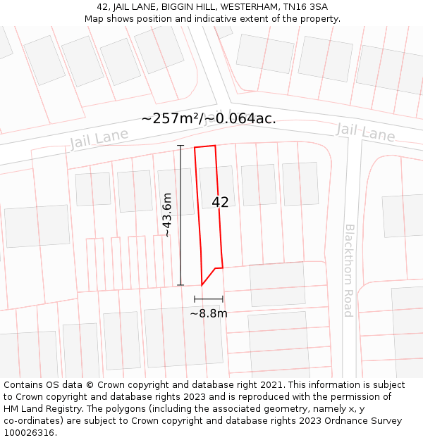 42, JAIL LANE, BIGGIN HILL, WESTERHAM, TN16 3SA: Plot and title map