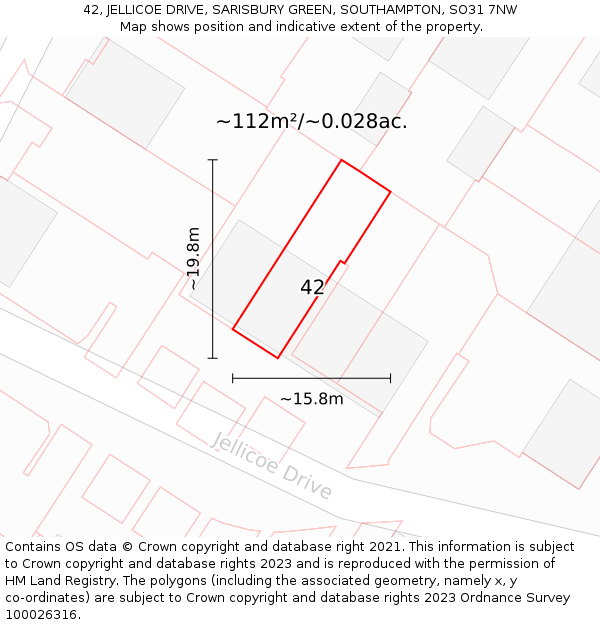 42, JELLICOE DRIVE, SARISBURY GREEN, SOUTHAMPTON, SO31 7NW: Plot and title map