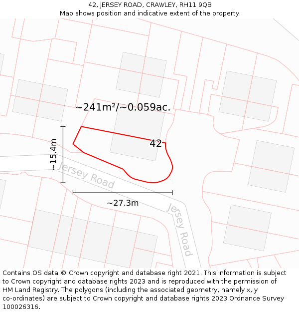 42, JERSEY ROAD, CRAWLEY, RH11 9QB: Plot and title map