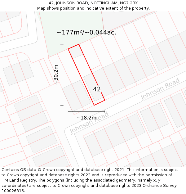 42, JOHNSON ROAD, NOTTINGHAM, NG7 2BX: Plot and title map
