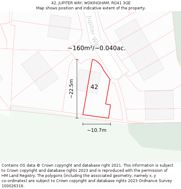 42, JUPITER WAY, WOKINGHAM, RG41 3GE: Plot and title map