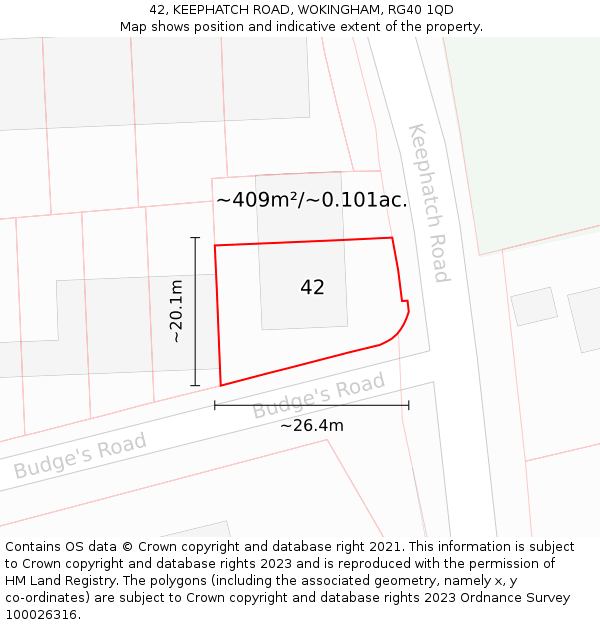 42, KEEPHATCH ROAD, WOKINGHAM, RG40 1QD: Plot and title map