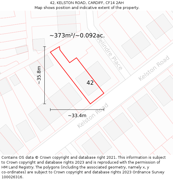 42, KELSTON ROAD, CARDIFF, CF14 2AH: Plot and title map