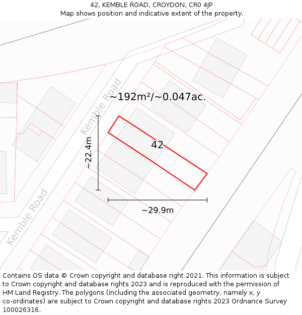 42, KEMBLE ROAD, CROYDON, CR0 4JP: Plot and title map