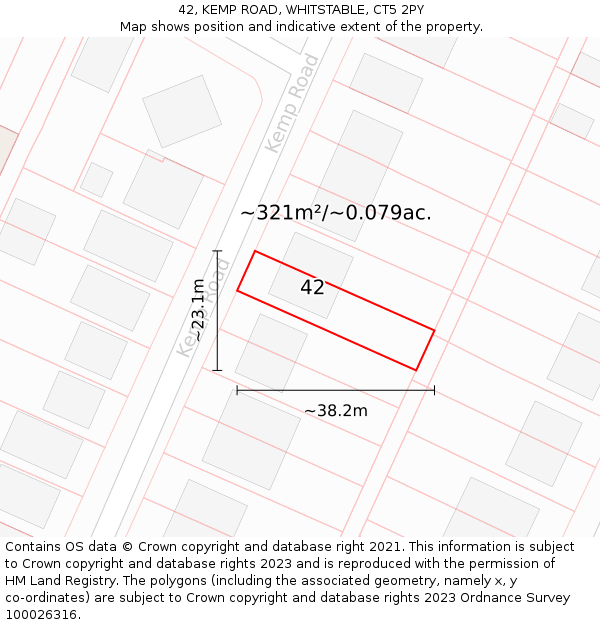 42, KEMP ROAD, WHITSTABLE, CT5 2PY: Plot and title map