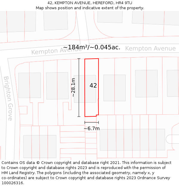 42, KEMPTON AVENUE, HEREFORD, HR4 9TU: Plot and title map