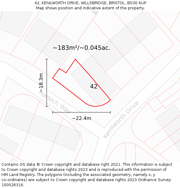 42, KENILWORTH DRIVE, WILLSBRIDGE, BRISTOL, BS30 6UP: Plot and title map