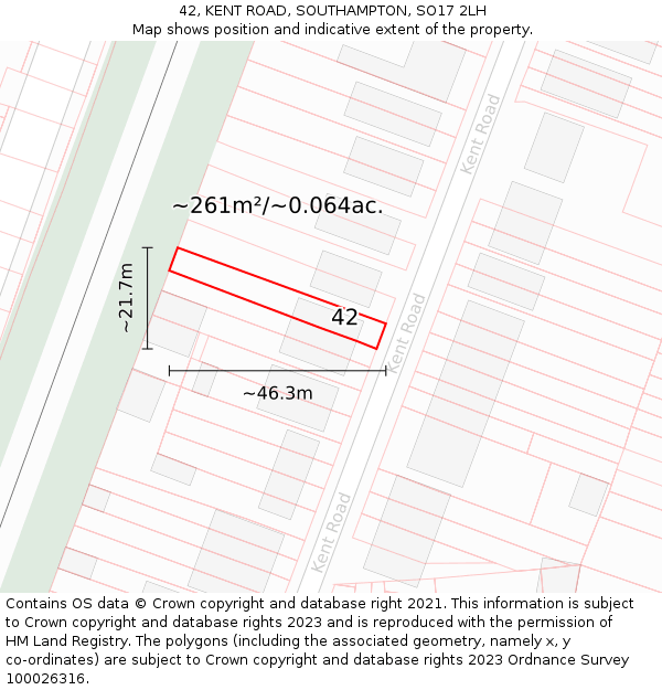 42, KENT ROAD, SOUTHAMPTON, SO17 2LH: Plot and title map