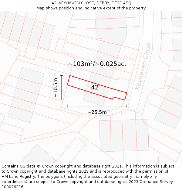 42, KEYHAVEN CLOSE, DERBY, DE21 4SQ: Plot and title map