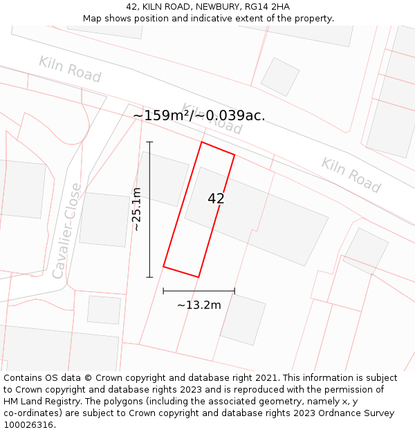 42, KILN ROAD, NEWBURY, RG14 2HA: Plot and title map