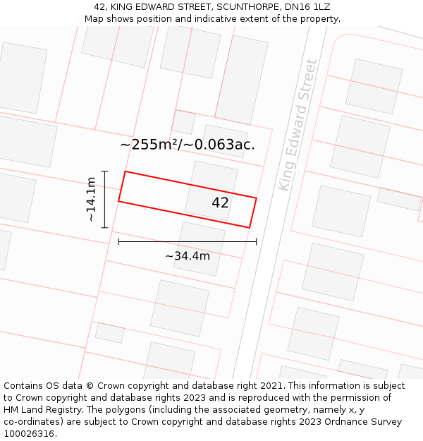 42, KING EDWARD STREET, SCUNTHORPE, DN16 1LZ: Plot and title map
