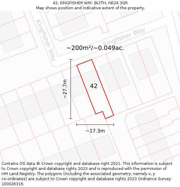 42, KINGFISHER WAY, BLYTH, NE24 3QR: Plot and title map